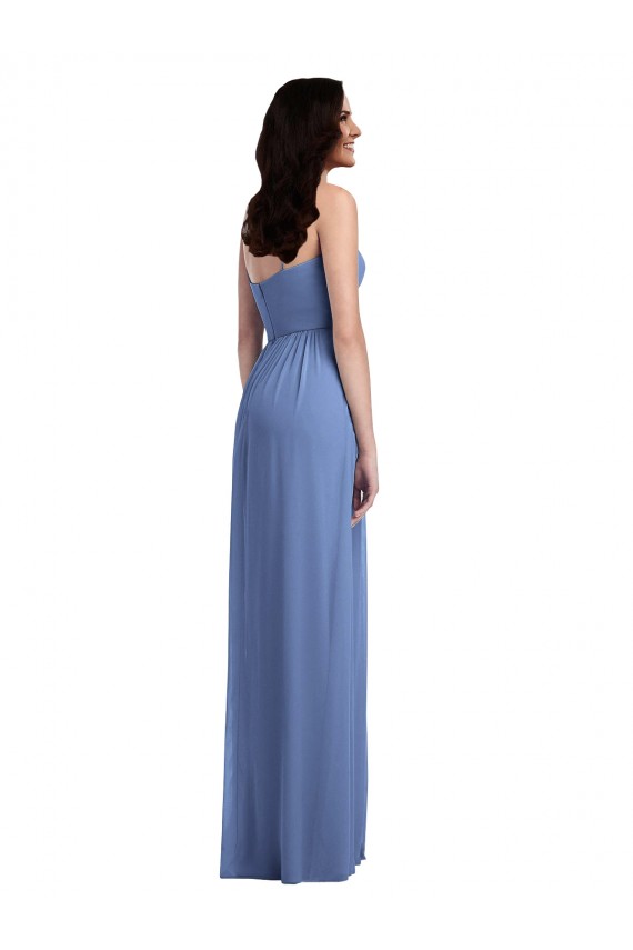 Outlet Bleu Windsor Trapèze Bretelles spaghetti Mousseline Longue Robes demoiselle d'honneur