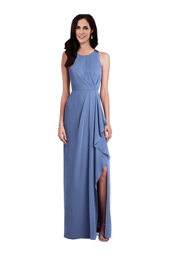 Outlet Bleu Windsor Trapèze Col bijou Mousseline Longue Robes demoiselle d'honneur