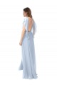 Outlet Bleu ciel clair Trapèze Col V Mousseline Longue Robes demoiselle d'honneur