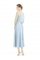 Outlet Bleu ciel clair Trapèze Col V Satiné Longue Robes demoiselle d'honneur