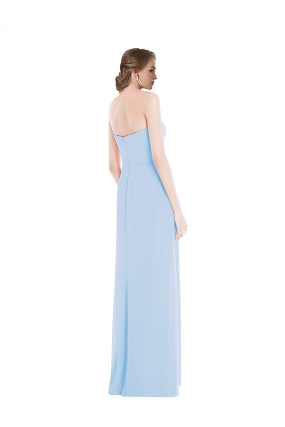 Outlet Bleu ciel clair Trapèze Mousseline Longue Robes demoiselle d'honneur