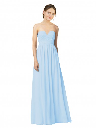Outlet Bleu ciel clair Trapèze Sans bretelle Mousseline Longue Robes demoiselle d'honneur