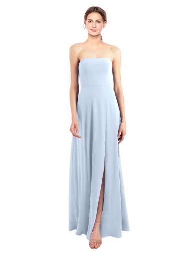 Outlet Bleu ciel clair Trapèze Sans bretelle Mousseline Longue Robes demoiselle d'honneur