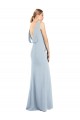 Outlet Bleu ciel clair Trompette Bateau Crêpe Stretch Longue Robes demoiselle d'honneur / Robes de bal
