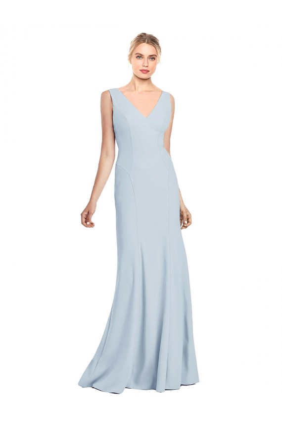 Outlet Bleu ciel clair Trompette Col V Crêpe Stretch Longue Robes demoiselle d'honneur / Robes de bal