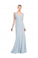 Outlet Bleu ciel clair Trompette Col V Crêpe Stretch Longue Robes demoiselle d'honneur / Robes de bal