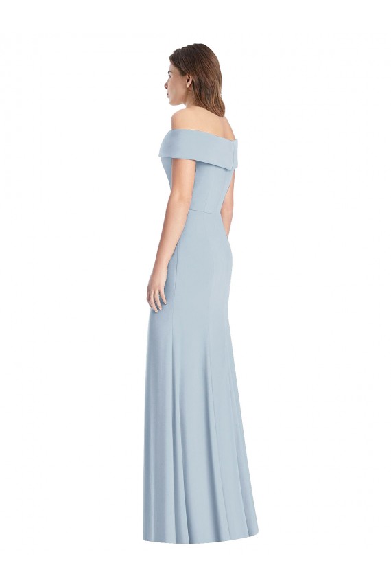Outlet Bleu ciel clair Trompette Épaule Dénudée Crêpe Stretch Longue Robes demoiselle d'honneur / Robes de bal