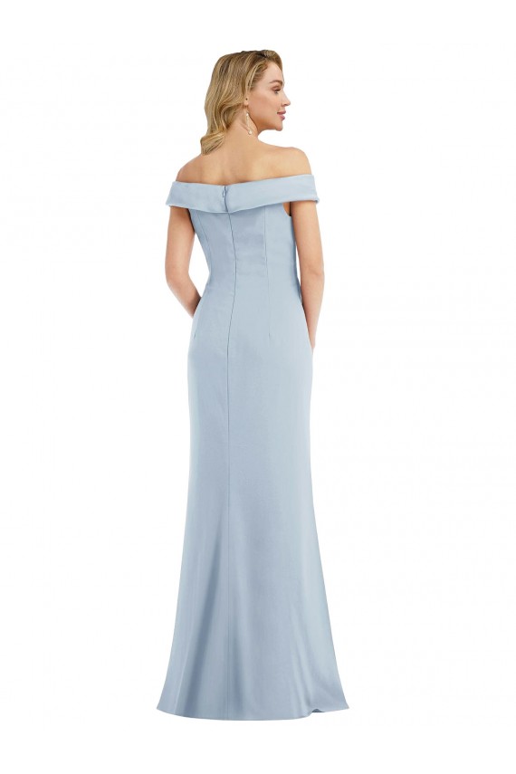 Outlet Bleu ciel clair Trompette Épaule Dénudée Crêpe Stretch Longue Robes demoiselle d'honneur / Robes de bal