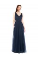 Outlet Bleu marine foncé Fourreau Col V Tulle Longue Robes demoiselle d'honneur