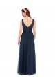 Outlet Bleu marine foncé Fourreau Col V Tulle Longue Robes demoiselle d'honneur