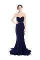 Outlet Bleu marine foncé Sirène Sans bretelle Balayage train Crêpe Stretch Longue Robes demoiselle d'honneur / Robes de bal