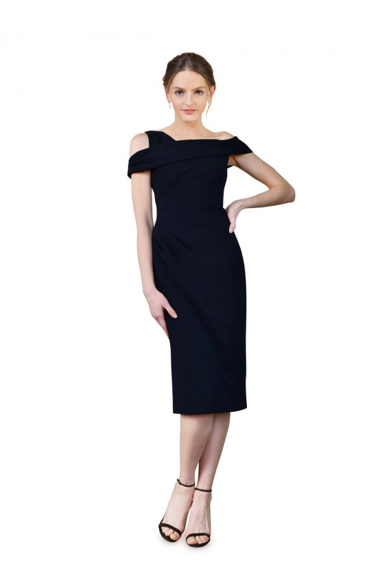 Outlet Bleu marine foncé Sirène Épaule Dénudée Crêpe Stretch Courte Robes demoiselle d'honneur / Robes de soirée / Robes de cocktail
