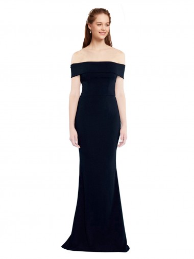 Outlet Bleu marine foncé Sirène Épaule Dénudée Crêpe Stretch Longue Formelles Robes demoiselle d'honneur / Robes de soirée / Robes de bal