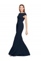Outlet Bleu marine foncé Trapèze Col Bateau Crêpe Stretch Longue Formelles Robes demoiselle d'honneur / Robes de soirée / Robes de bal