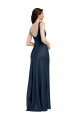 Outlet Bleu marine foncé Trapèze Col Carré Satiné Stretch Longue Formelles Robes demoiselle d'honneur / Robes de soirée / Robes de bal