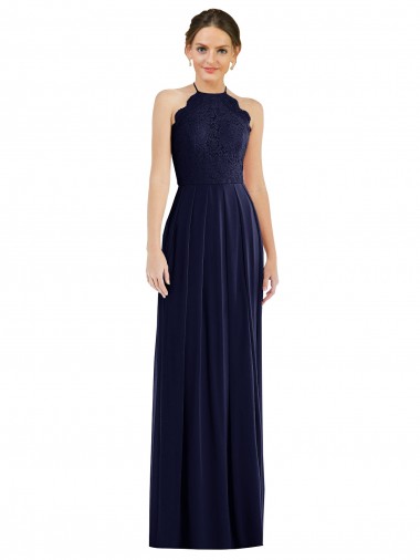 Outlet Bleu marine foncé Trapèze Licou Mousseline Longue Robes demoiselle d'honneur