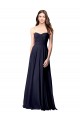 Outlet Bleu marine foncé Trapèze Sans bretelle Mousseline Longue Robes demoiselle d'honneur