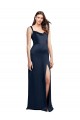 Outlet Bleu marine foncé Trapèze Satiné Stretch Longue Formelles Robes demoiselle d'honneur / Robes de soirée / Robes de bal