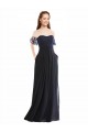 Outlet Bleu marine foncé Trapèze Épaule Dénudée Col V Mousseline Dentelle Longue Robes demoiselle d'honneur