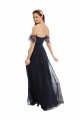 Outlet Bleu marine foncé Trapèze Épaule Dénudée Col V Mousseline Dentelle Longue Robes demoiselle d'honneur
