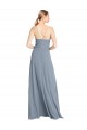 Outlet Bleu poussiéreux Trapèze Épaule Dénudée Bretelles spaghetti Mousseline Longue Robes demoiselle d'honneur
