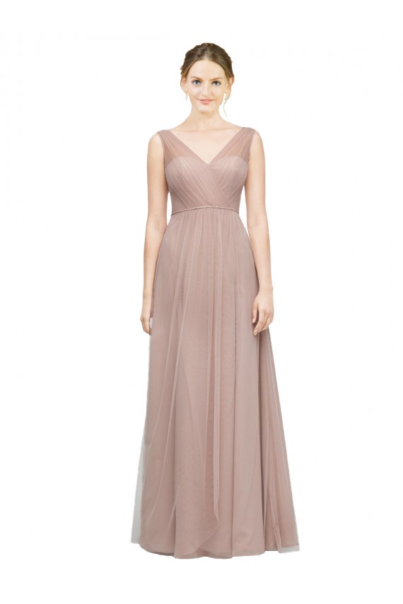 Outlet Blush Trapèze Col V Tulle Longue Robes demoiselle d'honneur