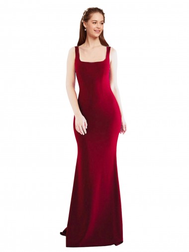 Outlet Bordeaux 10 Sirène Col Carré Crêpe Stretch Longue Formelles Robes demoiselle d'honneur / Robes de soirée / Robes de bal