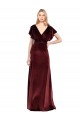 Outlet Bordeaux Trapèze Col V Velours Stretch Longue Robes demoiselle d'honneur / Robes de bal