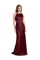Outlet Bordeaux foncé Trapèze Bretelles spaghetti Col V Satiné Stretch Longue Formelles Robes demoiselle d'honneur / Robes de soirée / Robes de bal