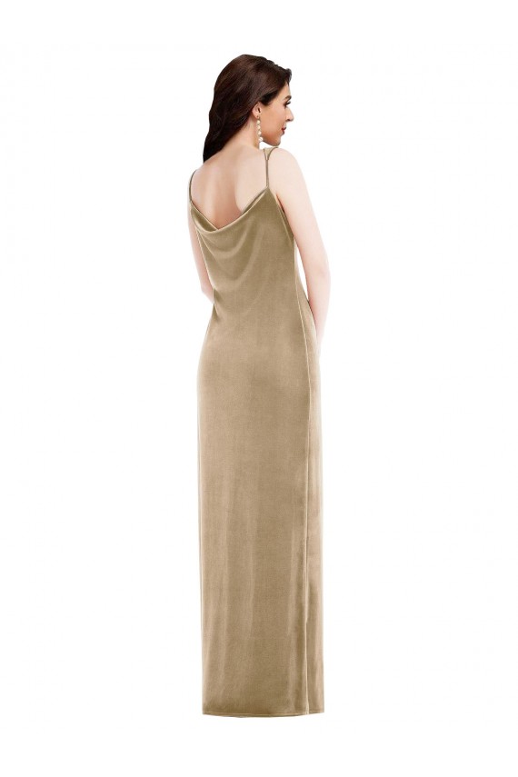 Outlet Champagne Fourreau Velours Stretch Longue Formelles Robes demoiselle d'honneur / Robes de soirée / Robes de bal