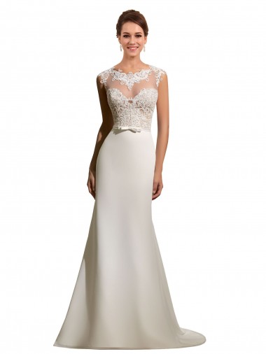 Outlet Ivoire Fourreau Illusion Mousseline Dentelle Robes de mariée