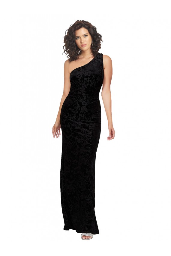 Outlet Noir Fourreau Velours Floral Velours Stretch Longue Robes demoiselle d'honneur