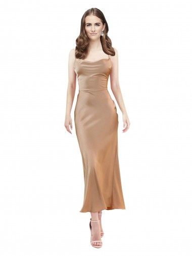 Outlet Or rose Fourreau midi Satiné Soyeux Courte Robes demoiselle d'honneur / Robes de soirée / Robes de cocktail
