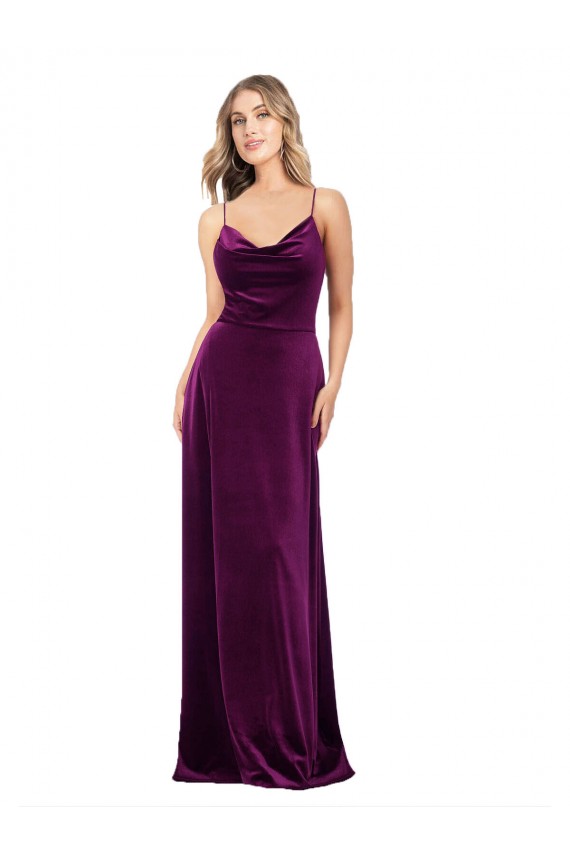 Outlet Pourpre Trapèze Scoop Col V Velours Stretch Longue Formelles Robes demoiselle d'honneur / Robes de soirée / Robes de bal