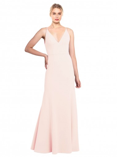Outlet Rose Trapèze Col V Crêpe Stretch Longue Formelles Robes demoiselle d'honneur / Robes de soirée / Robes de bal