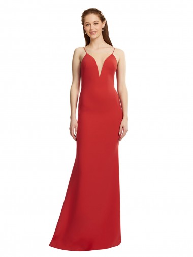 Outlet Rouge Sirène Bretelles spaghetti Col V Crêpe Stretch Longue Formelles Robes demoiselle d'honneur / Robes de soirée / Robes de bal