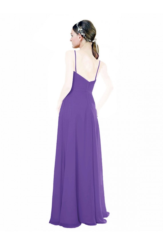 Outlet Trapèze Bretelles spaghetti Col V Mousseline Longue Robes demoiselle d'honneur