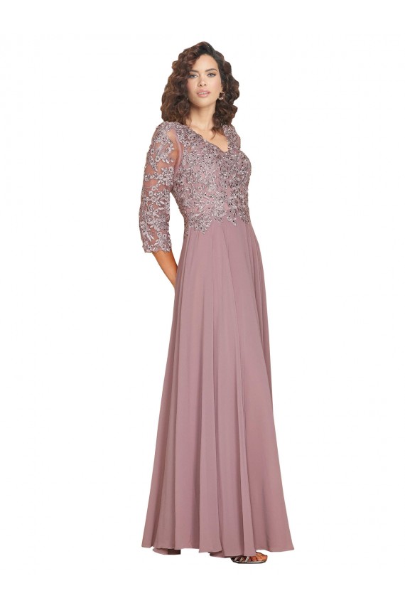 Outlet Trapèze Col V Mousseline Longue Robes demoiselle d'honneur / Robes de bal