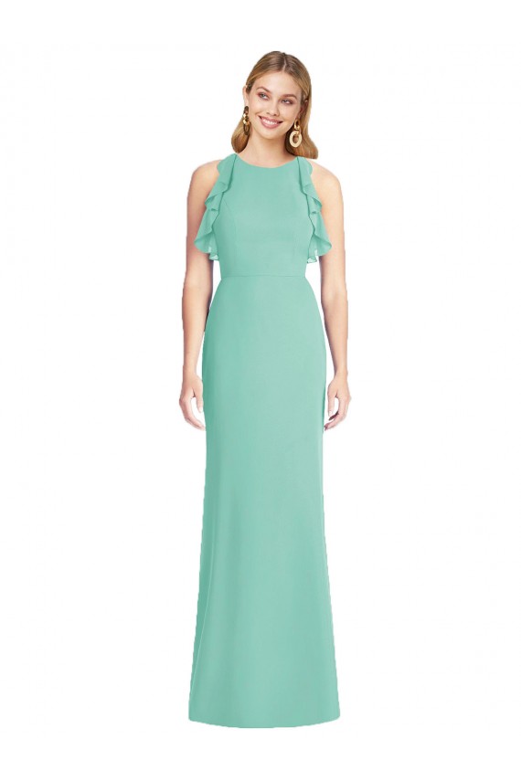 Outlet Vert de jade Sirène Col bijou Mousseline Longue Robes demoiselle d'honneur